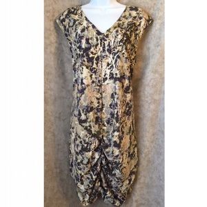 French Connection Abstract Printed V-Neck Ruched Cap Sleeve Dress, 16